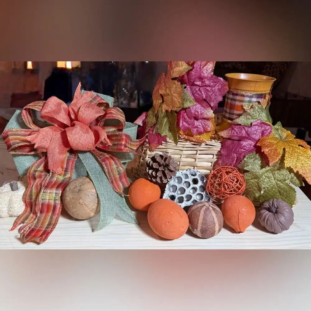 Festive Autumn Basket with Plaid Bow